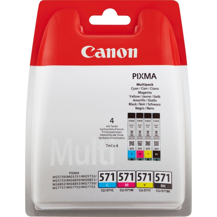 Multipack Originale B/C/M/Y (CLI-571 C/M/Y/BK) 0386C005, 0386C008, 0386C008AA, CLI-571 C/M/Y/BK CANON Conf.1x4