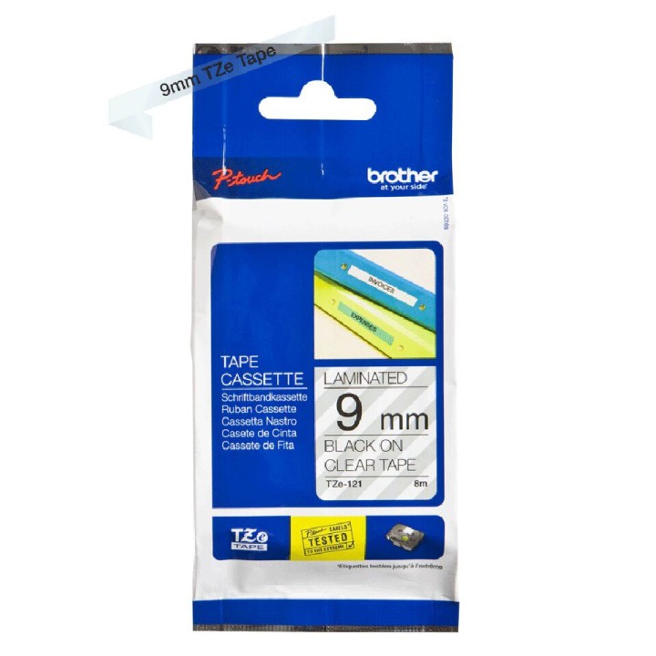 Nastro Originale (9mm x 8mt) Nero/Trasparente TZe121 BROTHER Conf.1