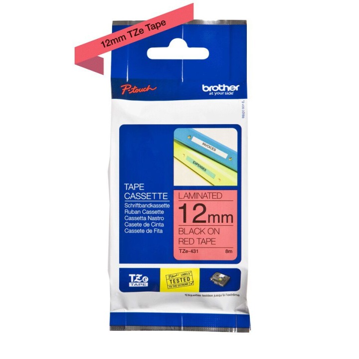 Nastro Originale (12mm x 8mt) Nero/Rosso TZe431 BROTHER Conf.1