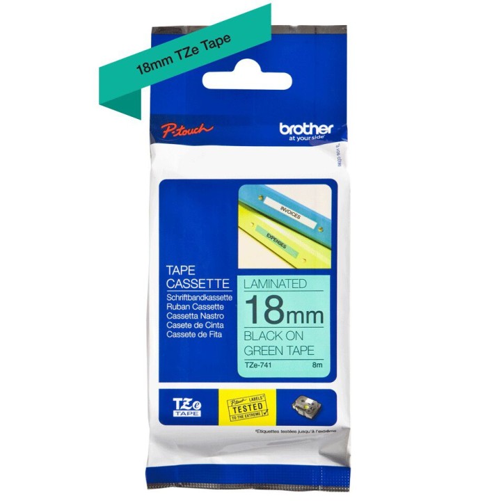 Nastro Originale (18mm x 8mt) Nero/Verde TZe741 BROTHER Conf.1