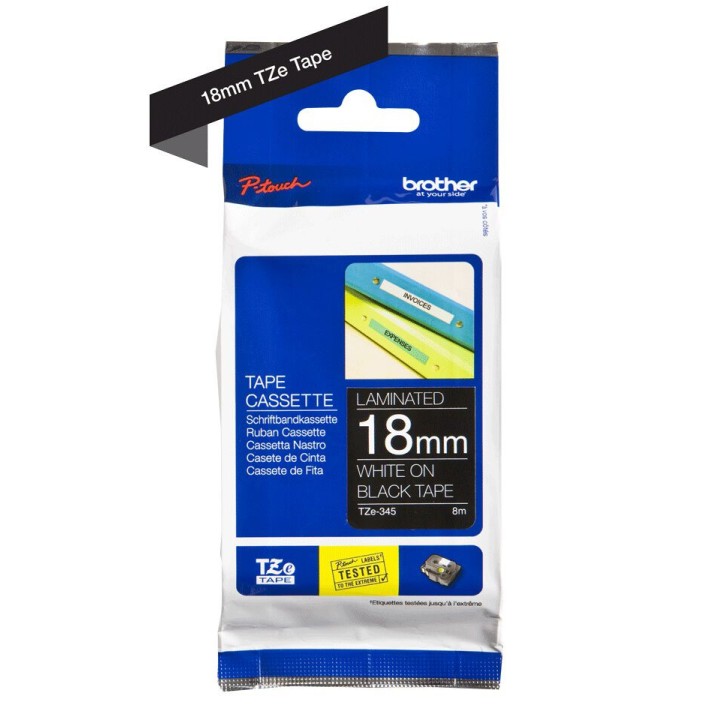 Nastro Originale (18mm x 8mt) Bianco/Nero TZe345 BROTHER Conf.1