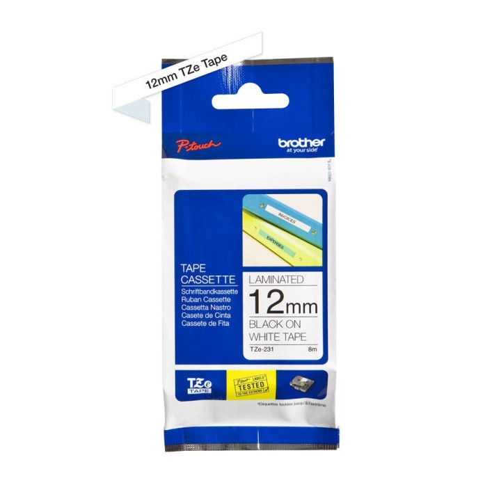 Nastro Originale (12mm x 8mt) Nero/Bianco TZe231 BROTHER Conf.1