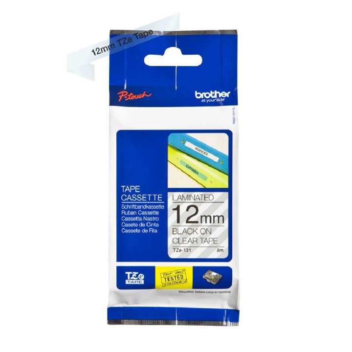 Nastro Originale (12mm x 8mt) Nero/Trasparente TZe131 BROTHER Conf.1