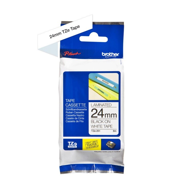 Nastro Originale (24mm x 8mt) Nero/Bianco TZe251 BROTHER Conf.1