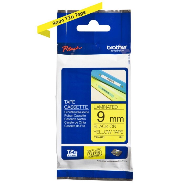 Nastro Originale (9mm x 8mt) Nero/Giallo TZe621 BROTHER Conf.1