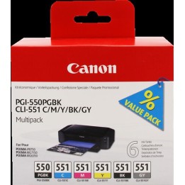 Multipack Originale B/C/M/Y/G (PGI-550/CLI-551) 6496B005, CLI-551, PGI-550 CANON Conf.1x6