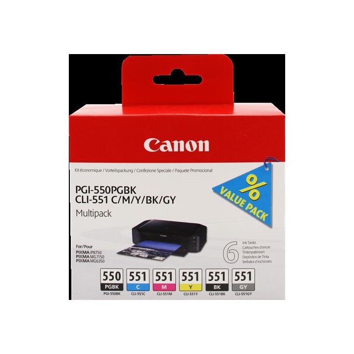 Multipack Originale B/C/M/Y/G (PGI-550/CLI-551) 6496B005, CLI-551, PGI-550 CANON Conf.1x6