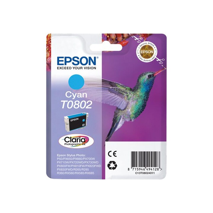 Cartuccia Originale Ciano (T0802) C13T08024010, C13T08024011, T0802 EPSON Conf.1