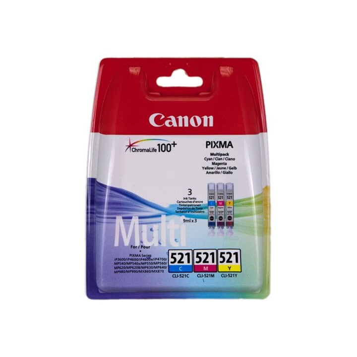 Multipack Originale C/M/Y (CLI-521) 2934B007, 2934B010, CLI-521 CANON Conf.1x3