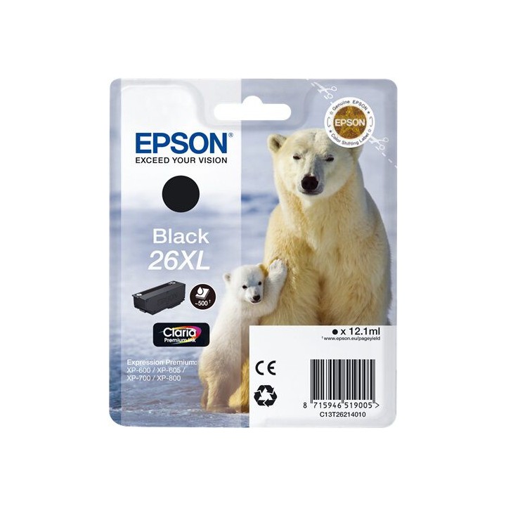 Cartuccia Originale Nero (26XL) 26XL, C13T26214010, C13T26214012 EPSON Conf.1 - Pag.500