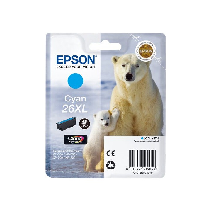 Cartuccia Originale Ciano (26XL) 26XL, C13T26324010, C13T26324012 EPSON Conf.1 - Pag.700