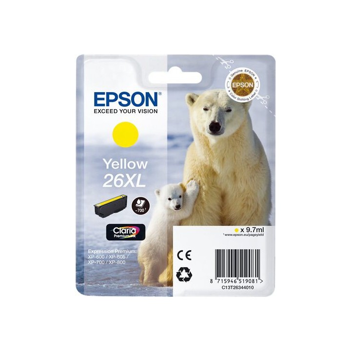 Cartuccia Originale Giallo (26XL) 26XL, C13T26344010, C13T26344012 EPSON Conf.1 - Pag.700