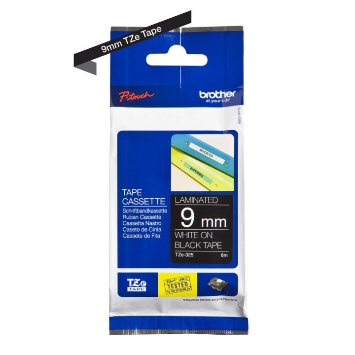 Nastro Originale (9mm x 8mt) Bianco/Nero TZe325 BROTHER Conf.1