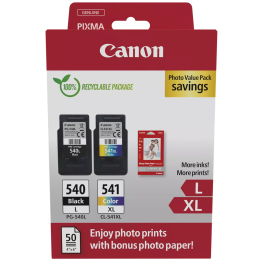 Multipack Originale B/C/M/Y (PG-540L x1 + CL-541XL x1) + Carta Foto (50 fogli 10x15cm) 5224B012, CL-541XL, PG-540L CANON Conf.1x