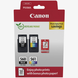 Multipack Originale B/C/M/Y (PG-560+CL-561) + Carta Fotografica 3713C008, CL-561, PG-560 CANON Conf.1