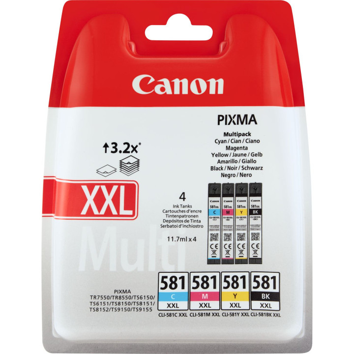 Multipack Originale BK/C/M/Y (CLI-581XXL) 1998C005, 1998C007, CLI-581XXL CANON Conf.1