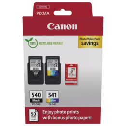 Multipack Originale B/C/M/Y (PG-540 x1 + CL-541 x1) + Carta Foto (50 fogli 10x15cm) 5225B013, CL-541, PG-540 CANON Conf.1x2