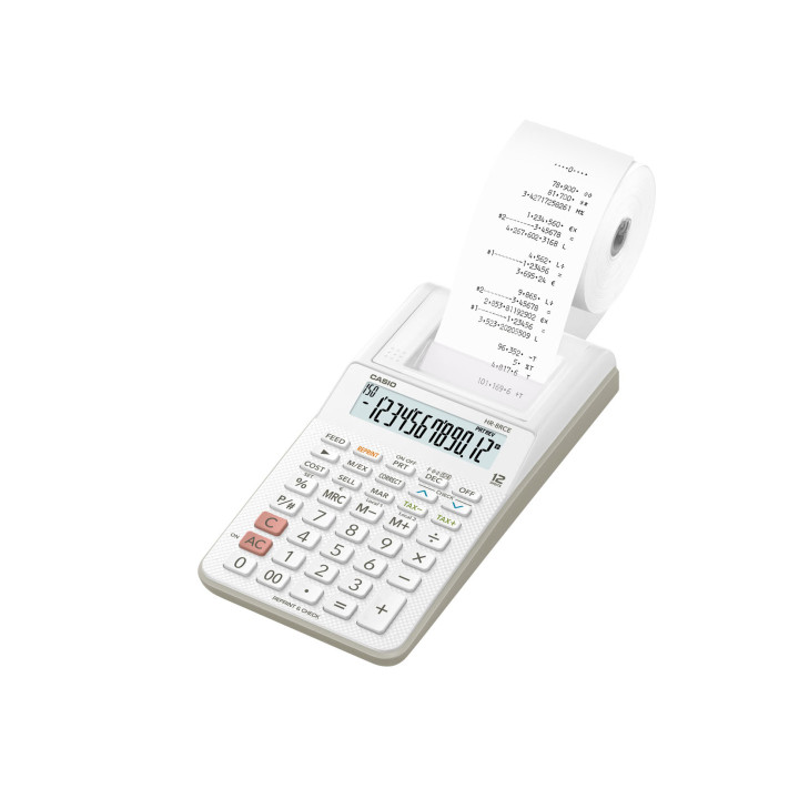 Mini calcolatrice scrivente HR-8RCE-WE con batteria, adattatore AC opzionale bianco - HR-8RCE-BK-W HR-8RCE-WE CASIO Conf.1