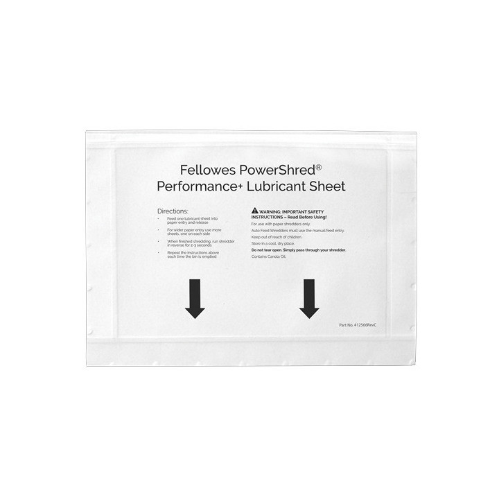 Fogli lubrificanti FELLOWES POWERSHRED® Performance+ per distruggidocumenti - conf. 10 fogli - 4025601 4025601 Conf.1