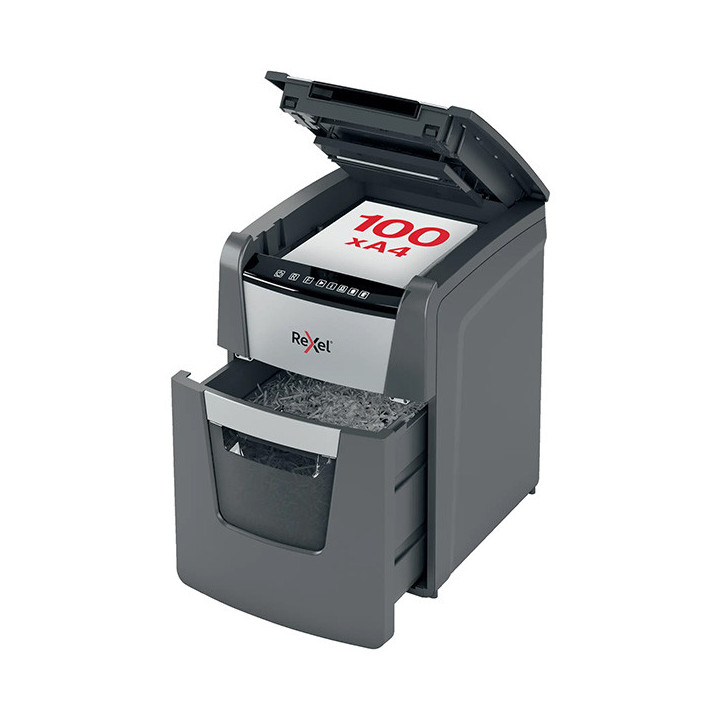 Distruggidocumenti Automatico Rexel Optimum AutoFeed+ 100M con taglio a microframmenti P-5 2x15mm - 34 l (2020100MEU) 2020100MEU